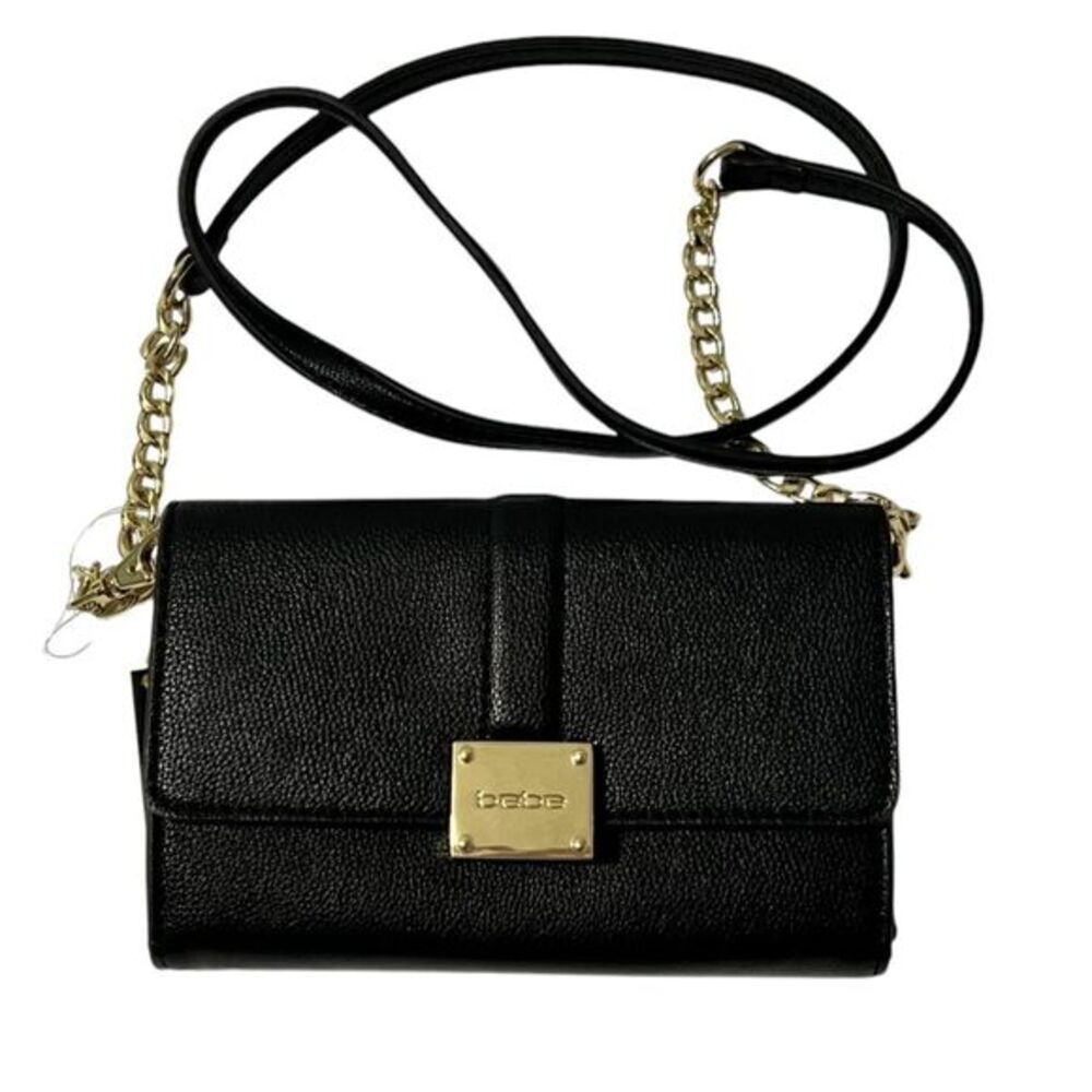 Bebe Himari Crossbody Wallet small detachable straps gold hardware color black‎